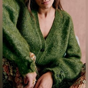 Sezane Green Cardigan Sweater